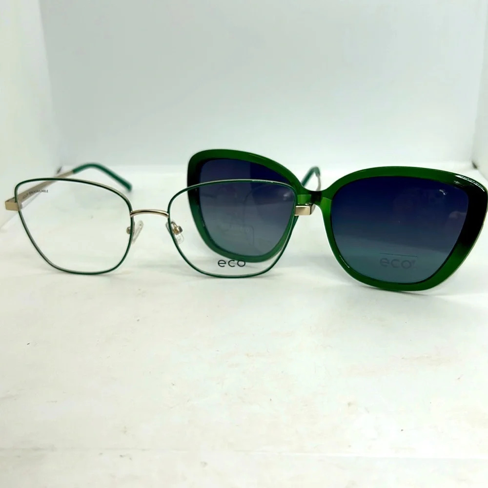 ECO Vervine GRGD Eyeglasses Frames & Polarized Sun Clip On. RXable. NWT